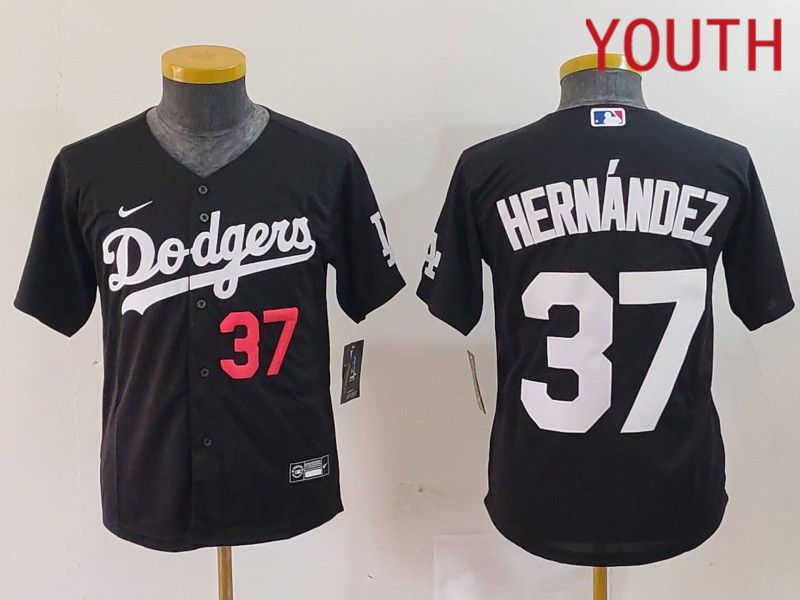 Youth Los Angeles Dodgers 37 Hernandez Black Nike Game 2024 MLB Jersey style 7242